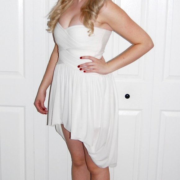 BCBGMAXAZRIA Cream White Custom Tailored Grad / Event High Low Dress Sz S - Picture 1 of 12